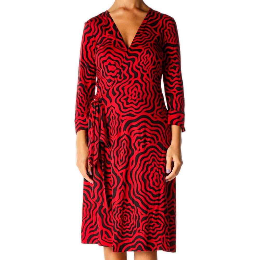 Vintage Diane von Furstenberg 'Julian' Silk Wrap Dress, Size 8, Black & Red